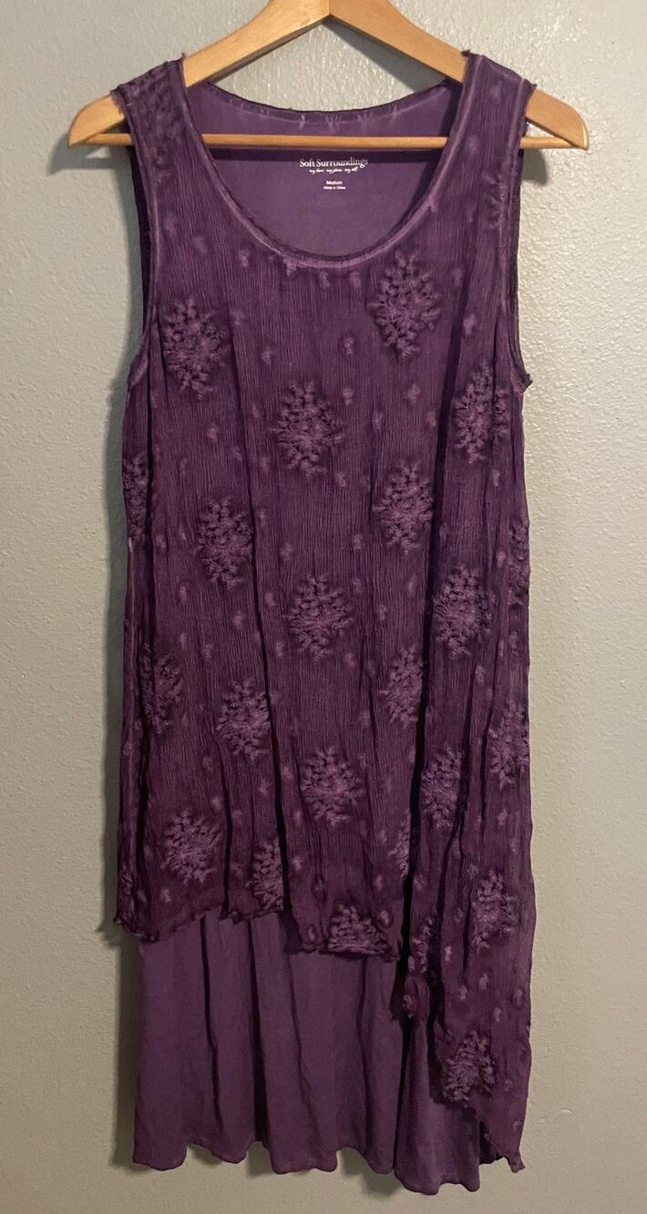 Soft Surroundings Womens Dress Medium Purple Silk Layered Asymmetrical Fairy